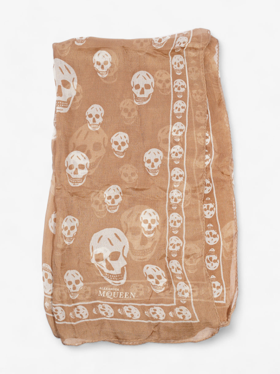 Alexander McQueen Skull Printed Scarf Beige / Ivory Silk Image 4