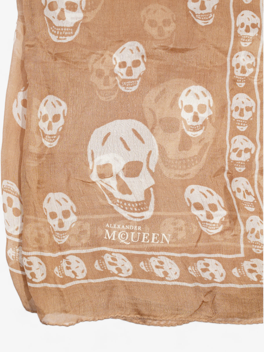 Alexander McQueen Skull Printed Scarf Beige / Ivory Silk Image 5