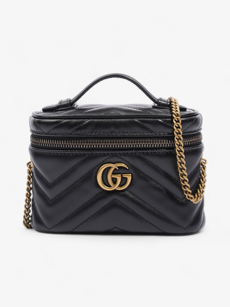  Gucci GG Marmont Top Handle Bag Black Matelasse Leather Mini