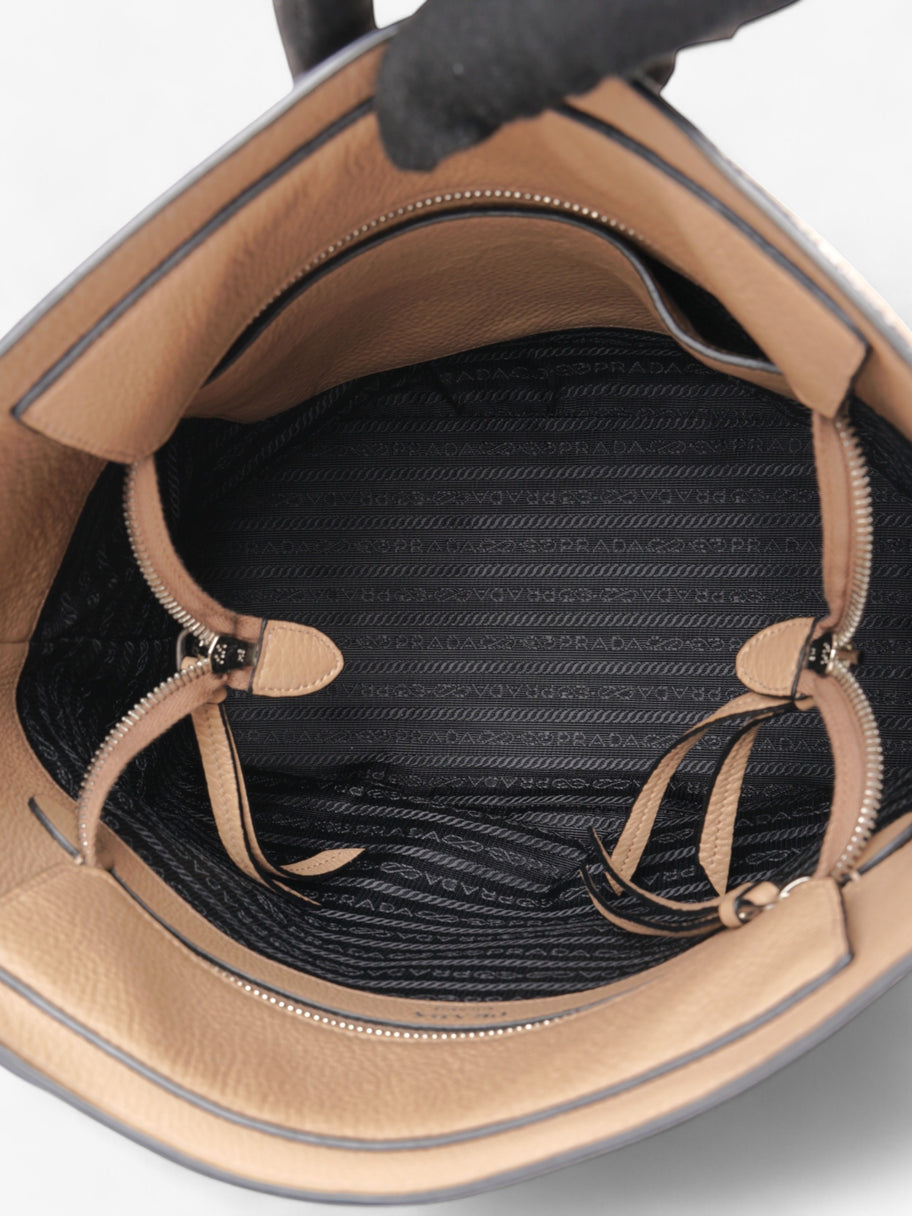 Prada Logo Bucket Bag Neutral Leather Medium Image 8