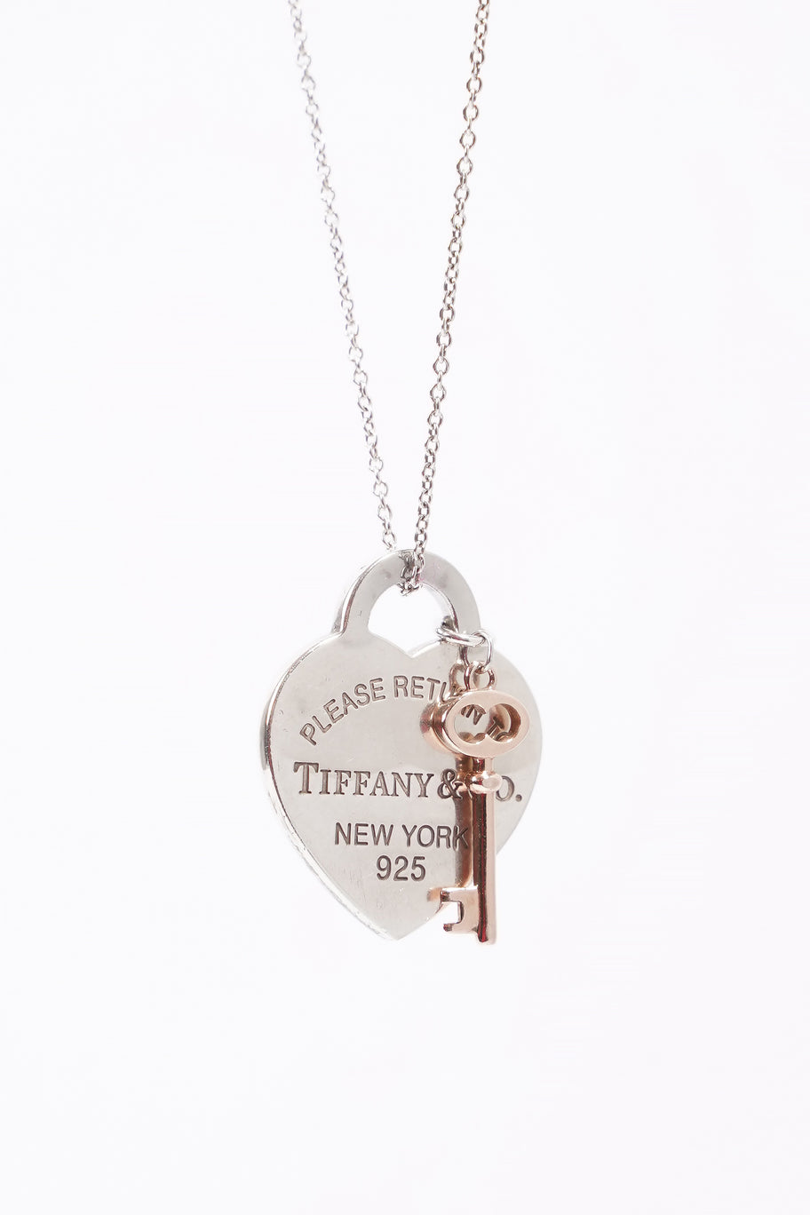 Tiffany and Co Heart Tag Key Pendant Silver / Rose Gold Key Silver Sterling Image 3