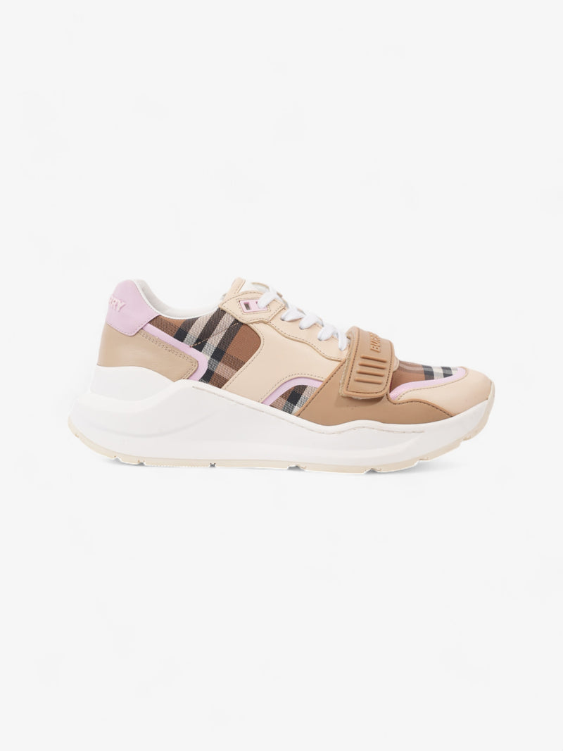  Burberry Ramsey Sneakers Beige  / Pink / Brown Canvas EU 40 UK 7