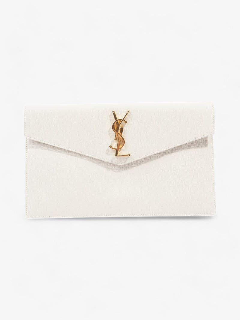  Saint Laurent Uptown Clutch White Grained Leather Medium