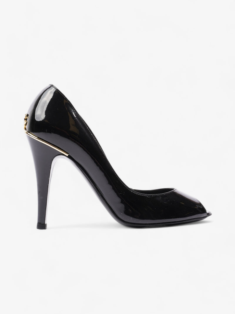  CC Logo Peep Toe Heels 85mm Black Patent Leather EU 38.5 UK 5.5