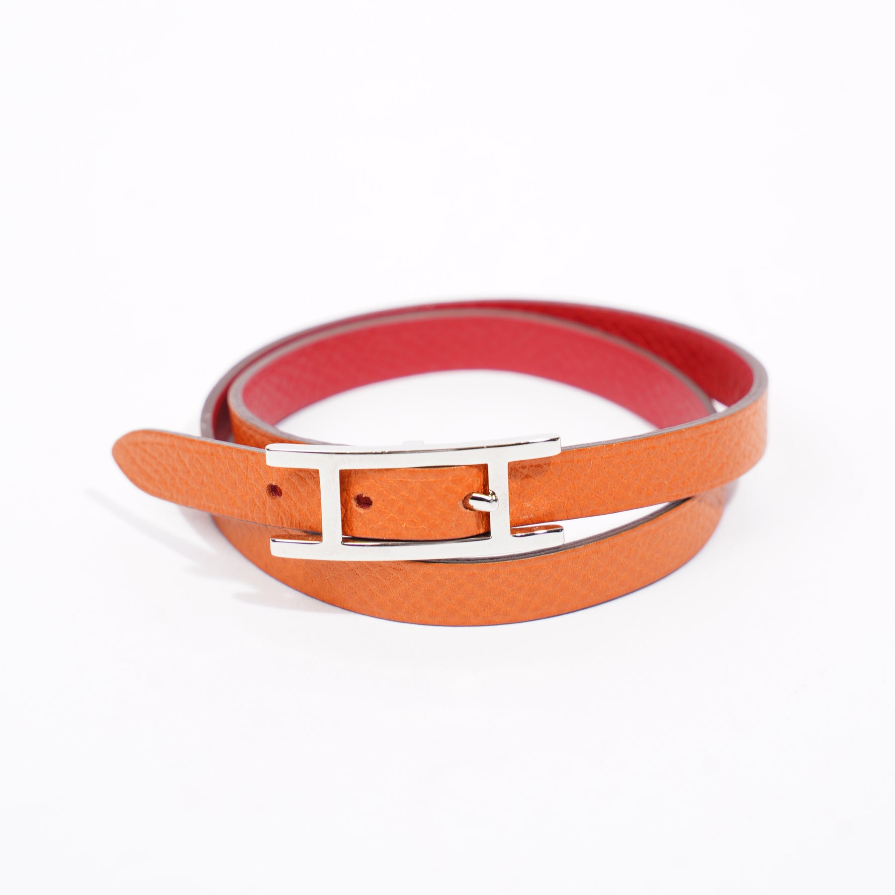 Hermes Behapi Double Tour Bracelet Orange / Red Calfskin Leather – Luxe ...