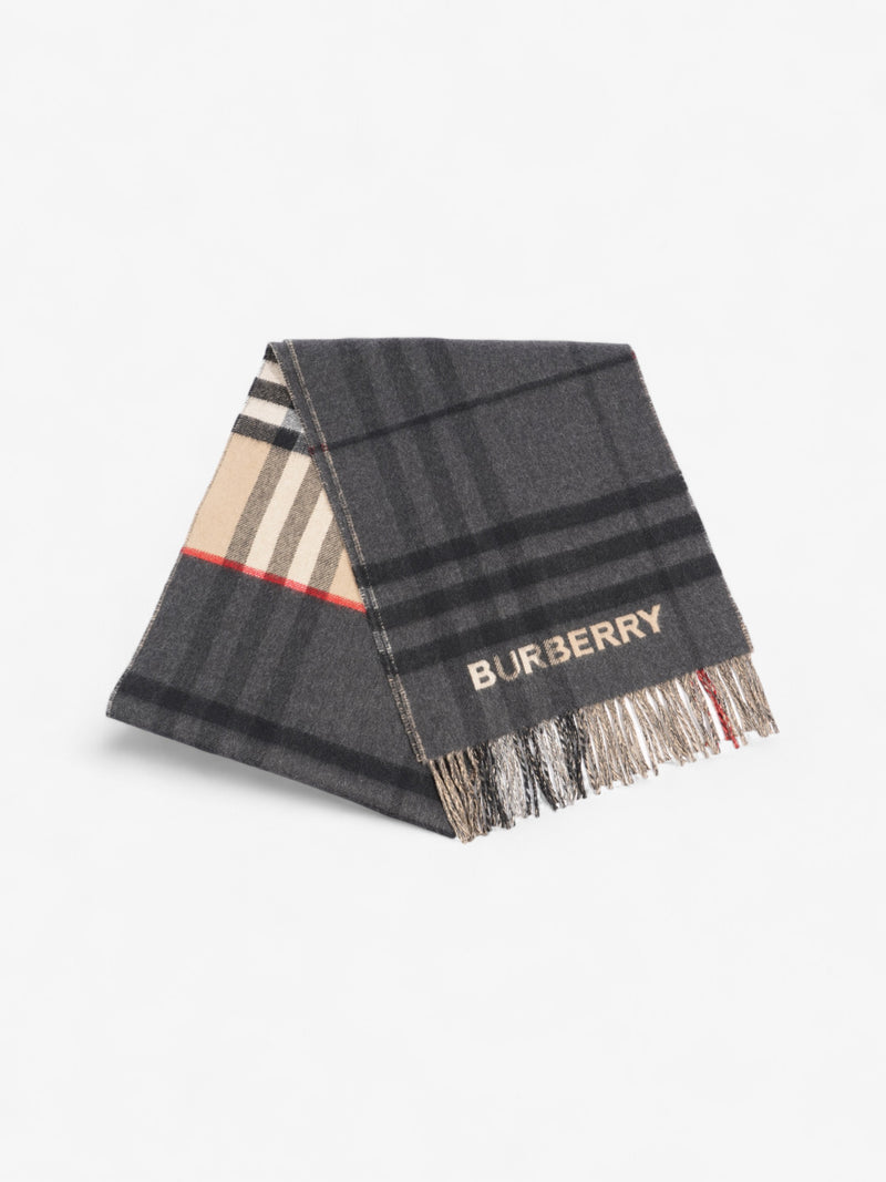  Burberry Giant Check Lateral Split Scarf Archive Beige / Black Cashmere