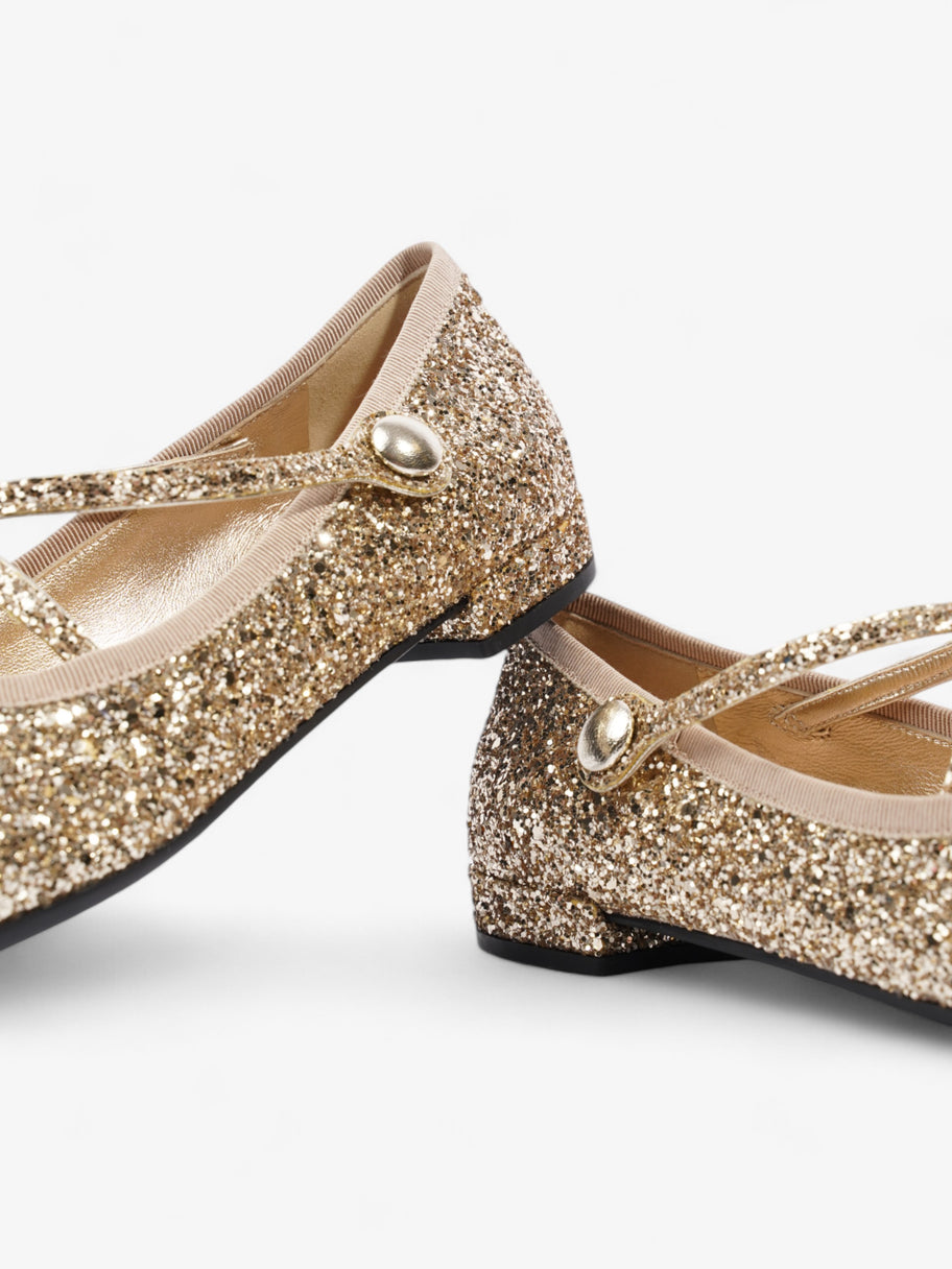 Miu Miu Cross Over Ballet Flats Gold Glitter EU 39.5 UK 6.5 Luxe Collective