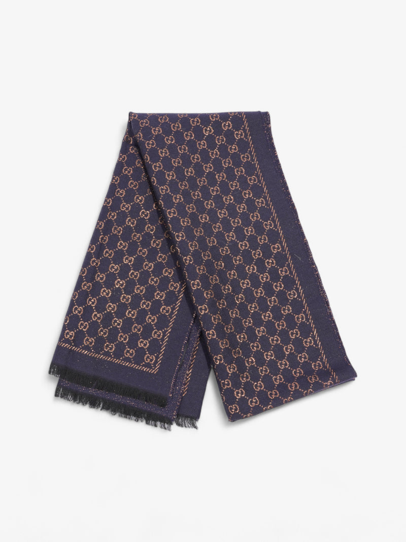  Gucci GG Scarf Navy / Bronze Wool