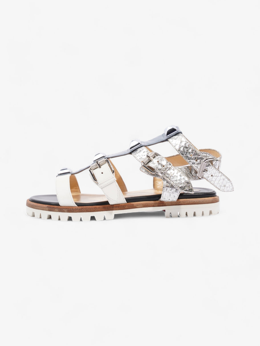 Christian Louboutin Rocknbuckle Flat White / Silver / Blue Calfskin Leather EU 35.5 UK 2.5 Image 5