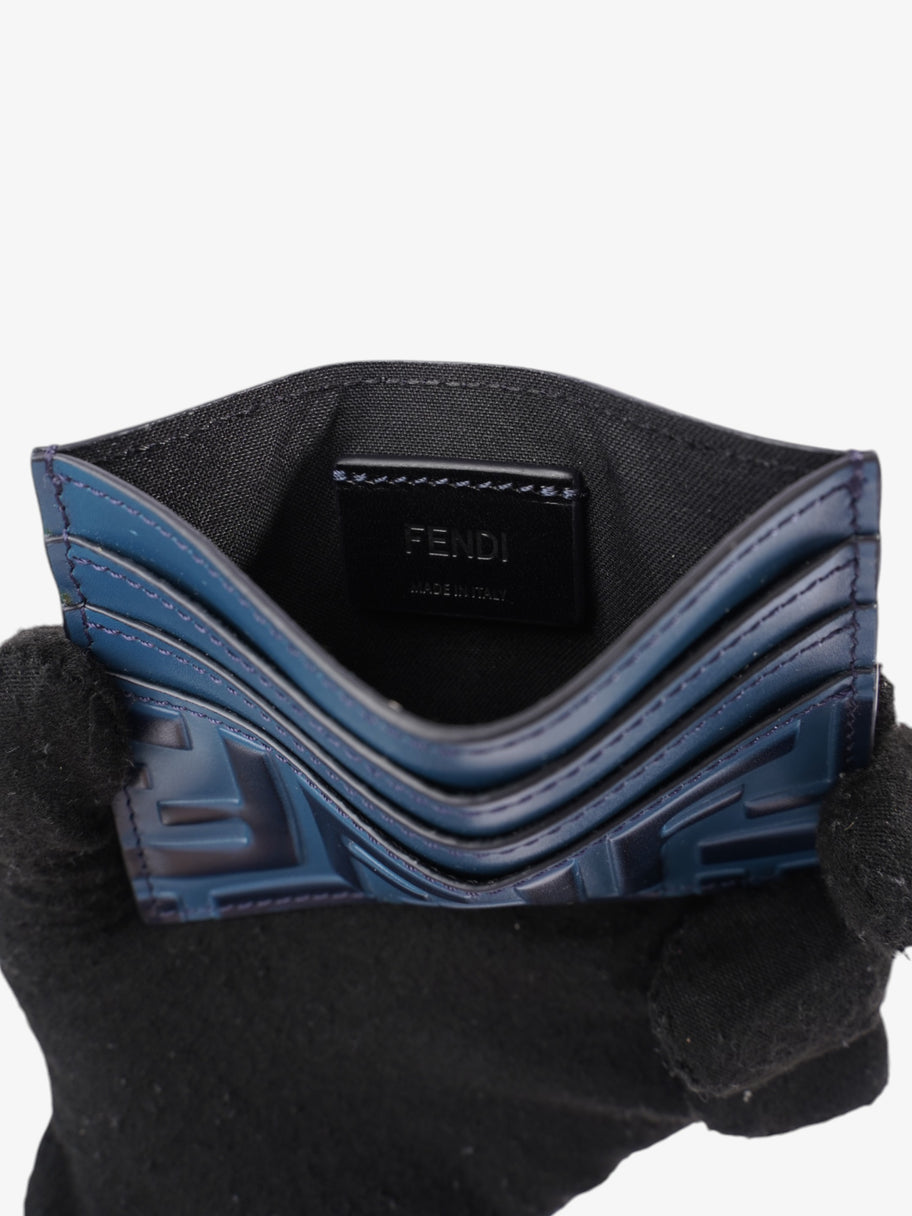 Fendi FF Business Card Holder Blue Leather Image 3