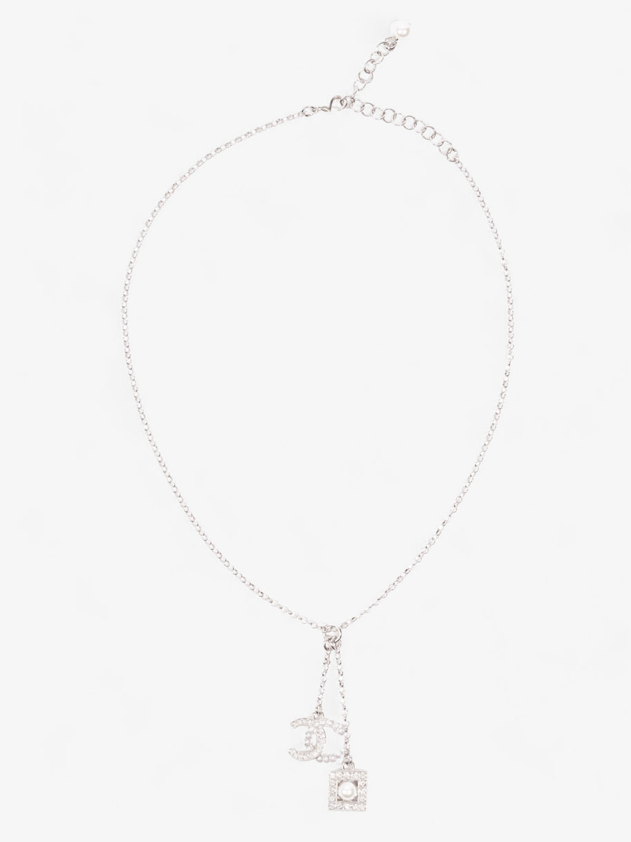 Chanel CC Pearl Square Necklace Silver Base Metal Image 1