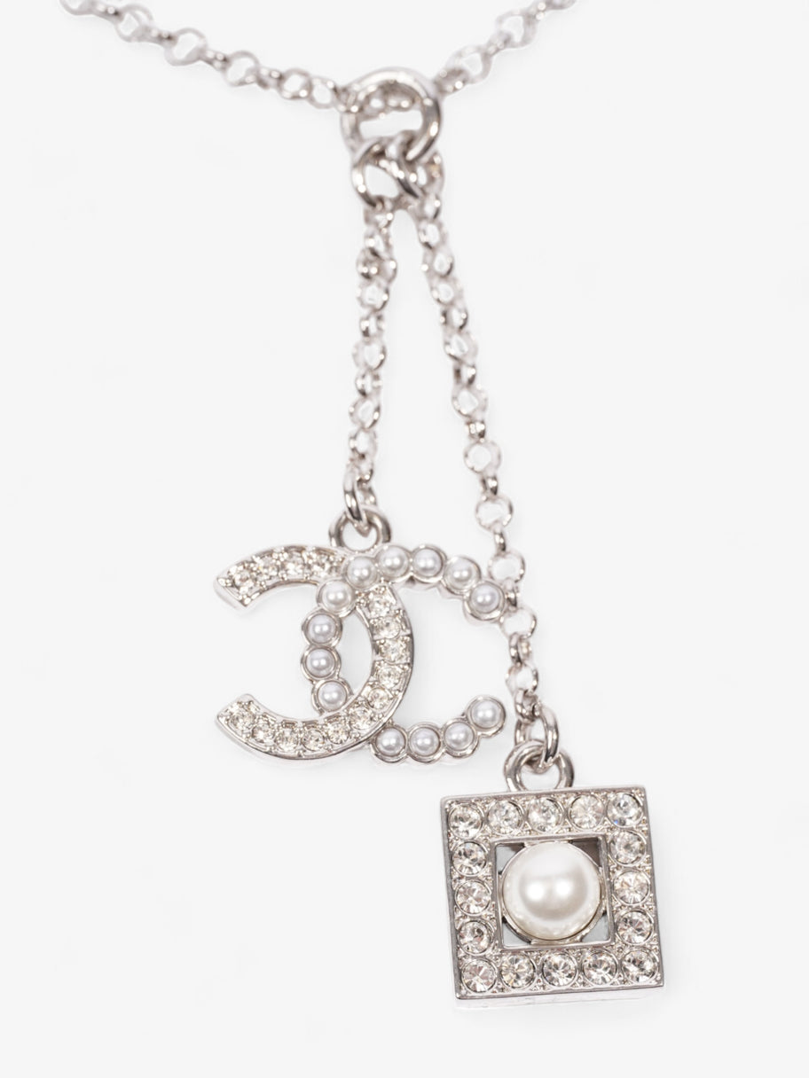 Chanel CC Pearl Square Necklace Silver Base Metal Image 2