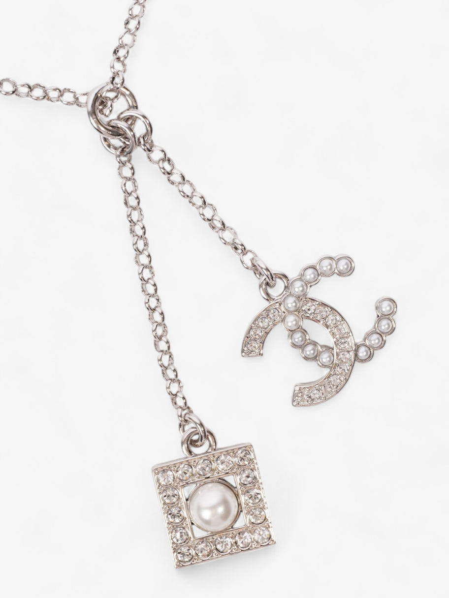 Chanel CC Pearl Square Necklace Silver Base Metal Image 4