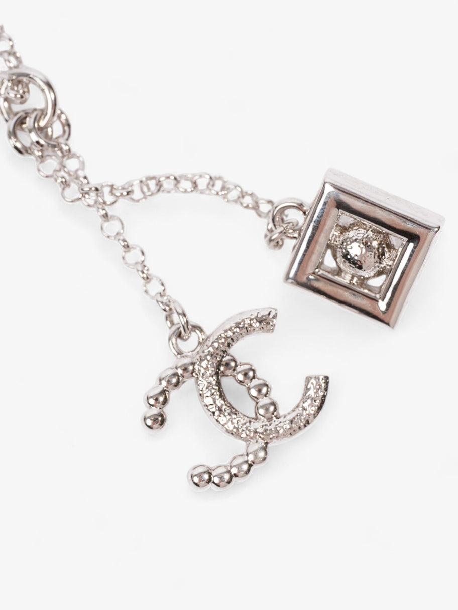 Chanel CC Pearl Square Necklace Silver Base Metal Image 5