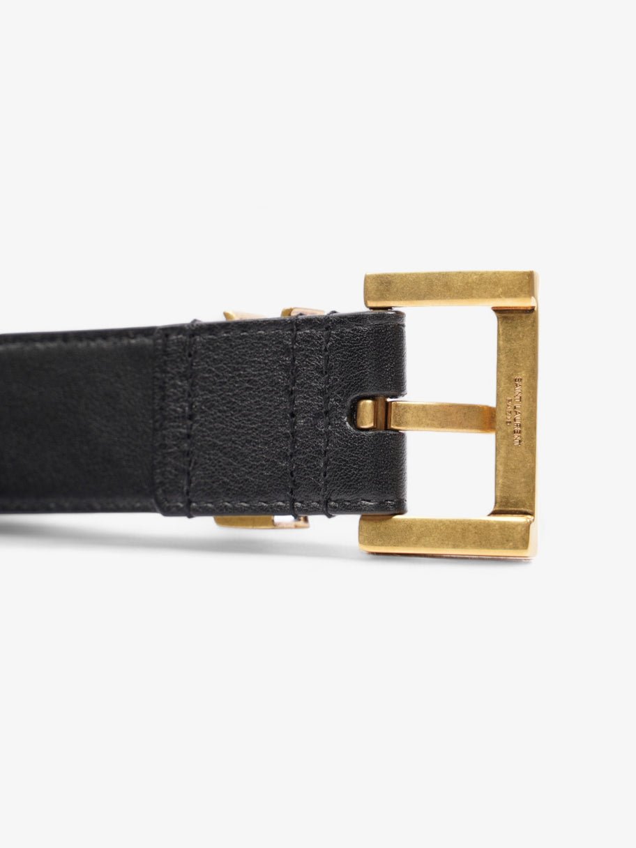 Saint Laurent Logo Belt Black / Gold Leather 85cm 34