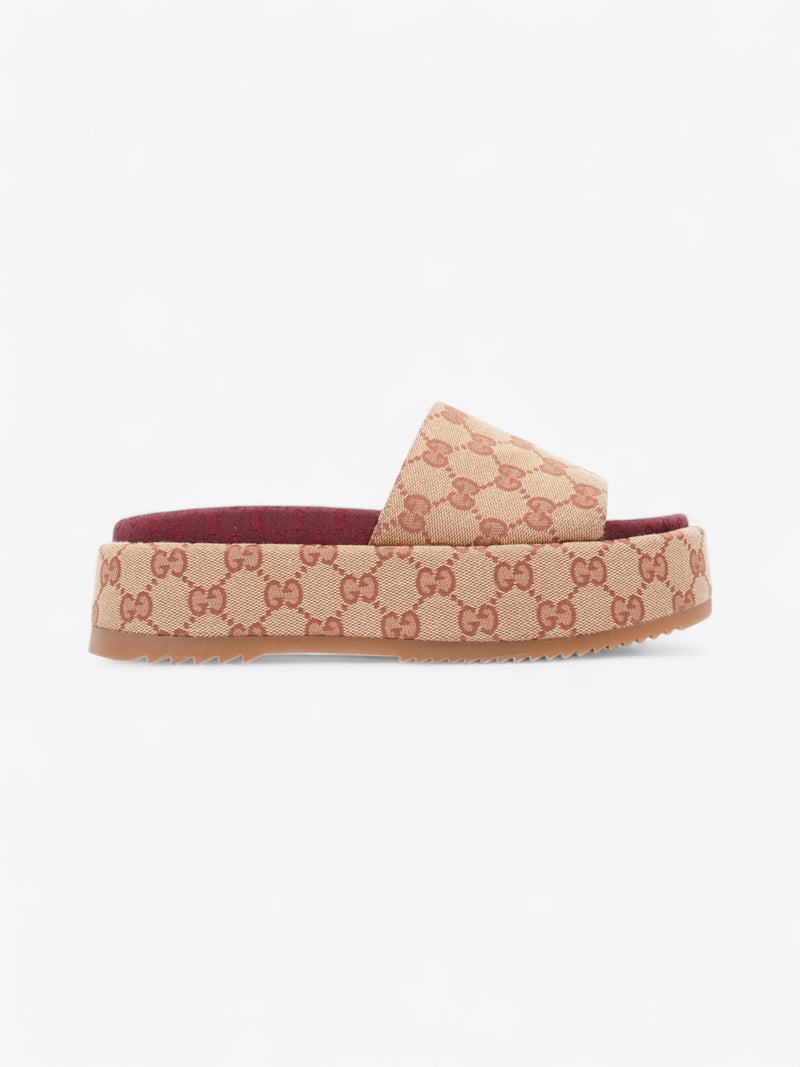  Gucci GG Platform Slides Beige  / Maroon Canvas EU 37 UK 4