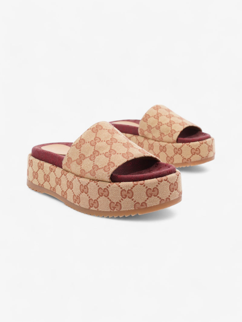  Gucci GG Platform Slides Beige  / Maroon Canvas EU 37 UK 4