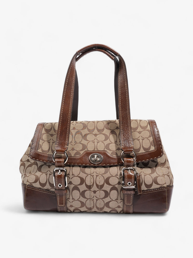  Coach Hampton Flap Satchel Brown Signature Canvas