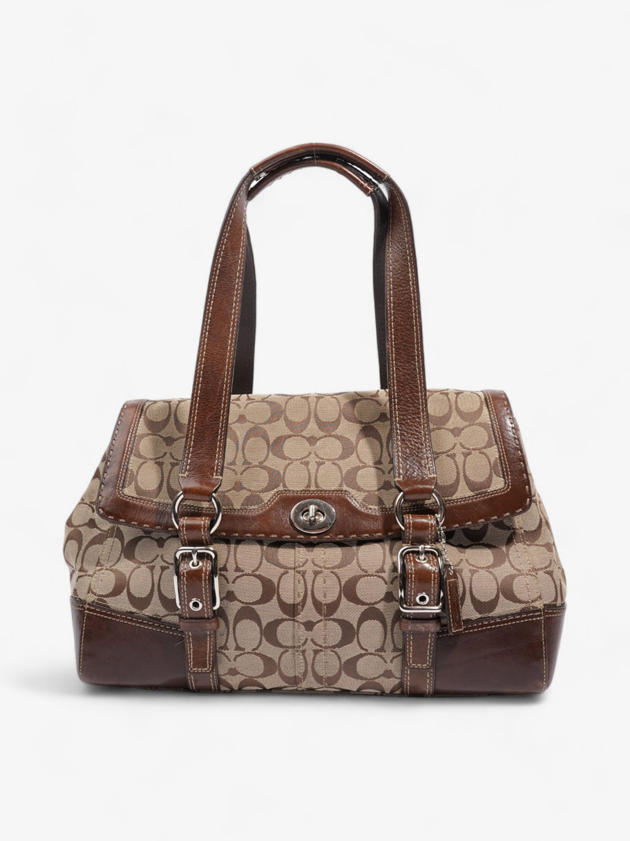 Coach Hampton Flap Satchel Brown Signature Canvas Image 1