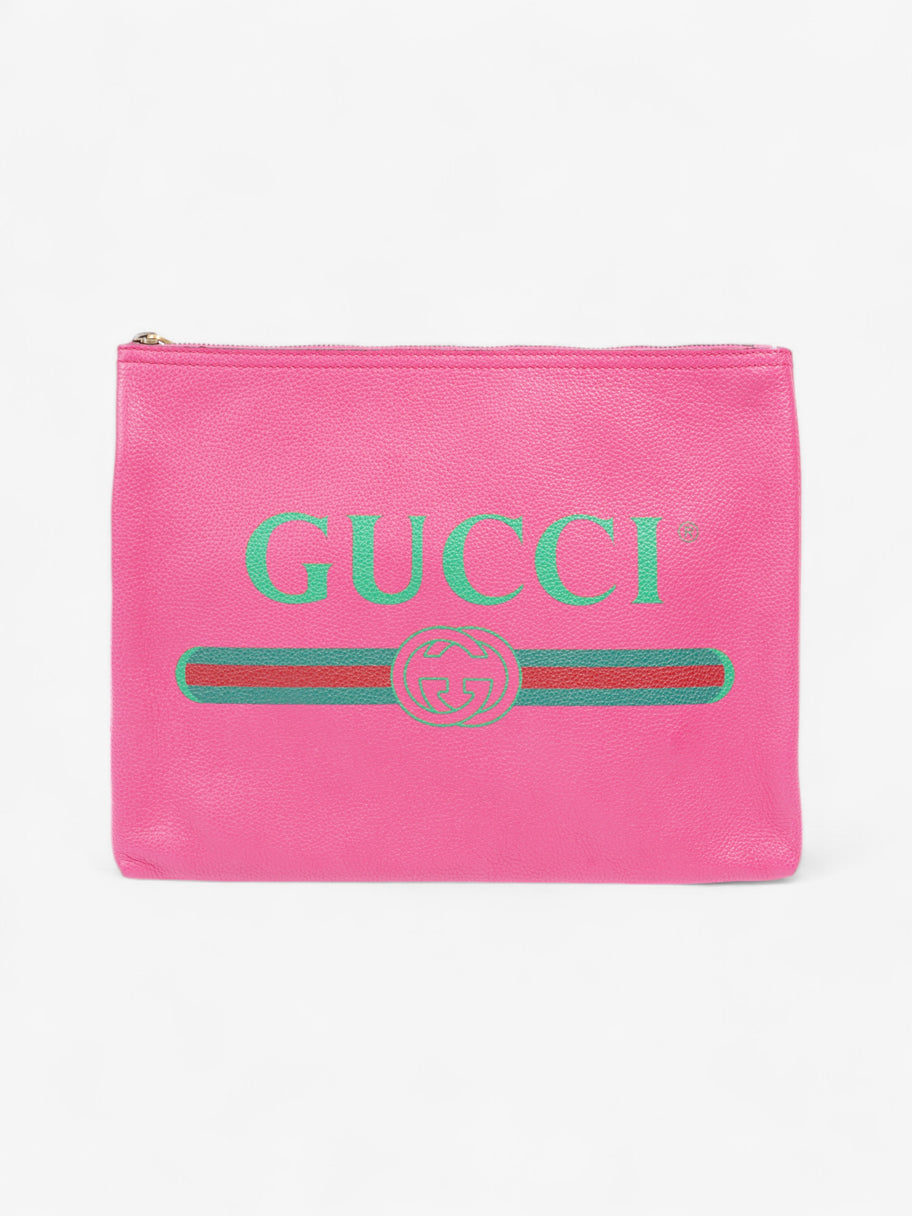 Gucci Vintage Logo Clutch Neon Pink / Green / Red Grained Leather Image 1