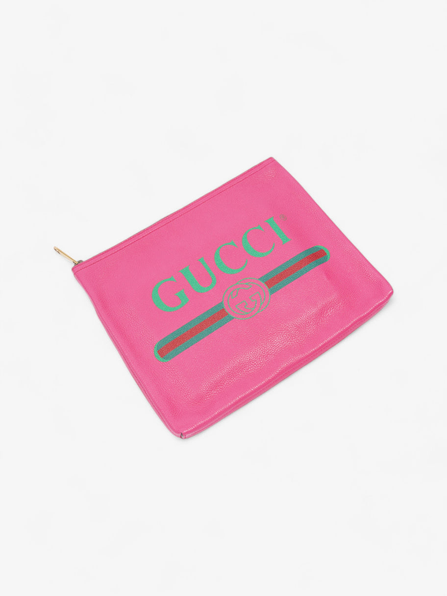 Gucci Vintage Logo Clutch Neon Pink / Green / Red Grained Leather Image 5