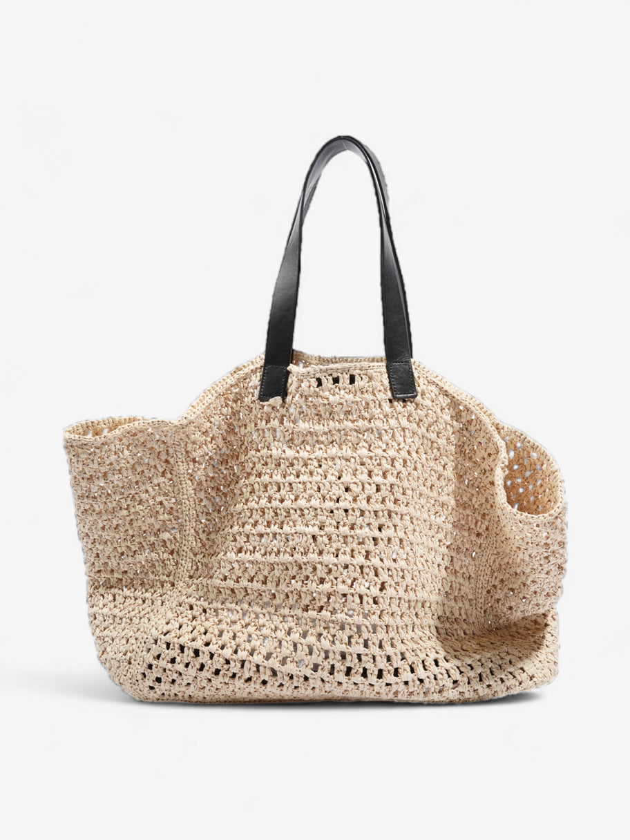 Anine Bing Rio Logo-Embossed Straw Tote Bag Beige / Black Raffia Large Image 4