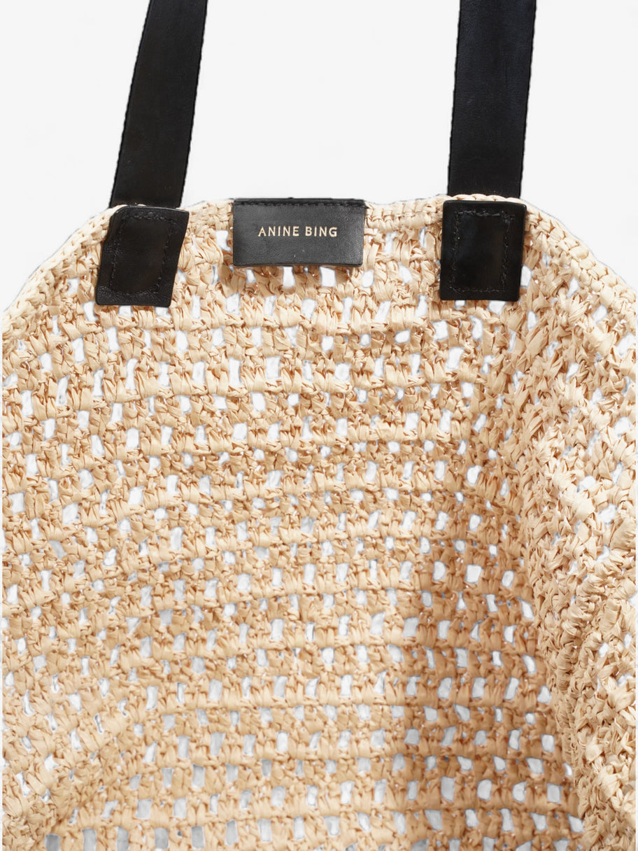 Anine Bing Rio Logo-Embossed Straw Tote Bag Beige / Black Raffia Large Image 7