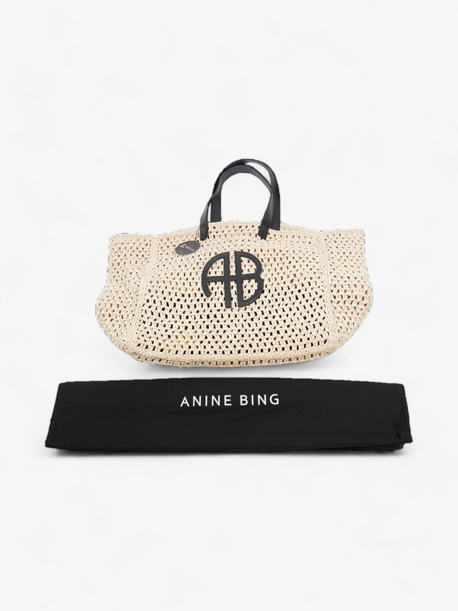 Anine Bing Rio Logo-Embossed Straw Tote Bag Beige / Black Raffia Large Image 9