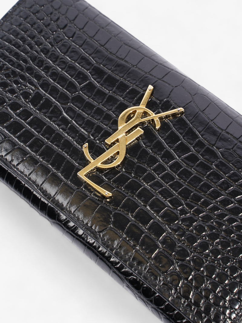  Croc Embossed Wallet Black Leather