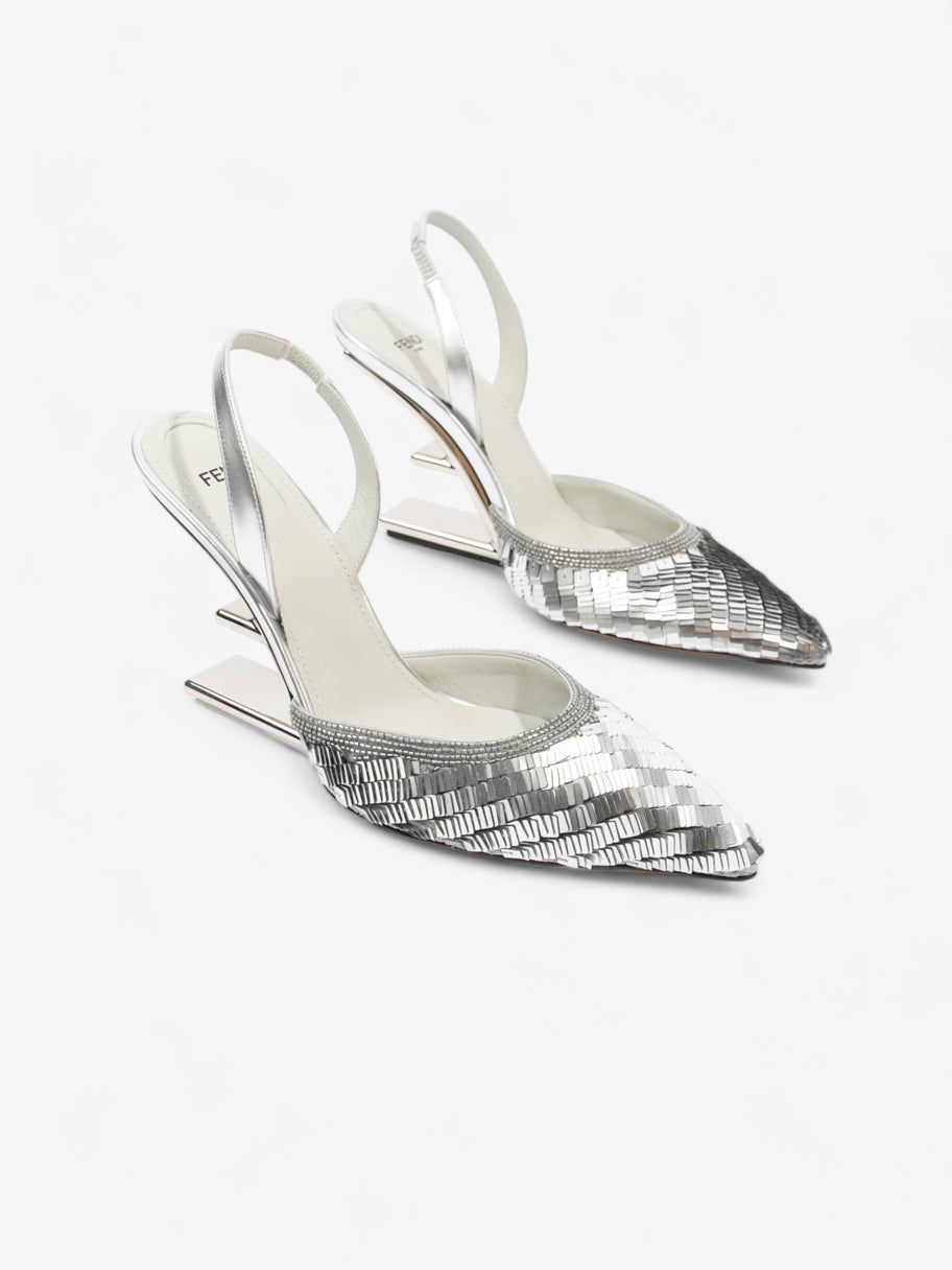 Fendi Slingback Heel 100 Silver Sequin EU 38.5 UK 5.5 Image 2