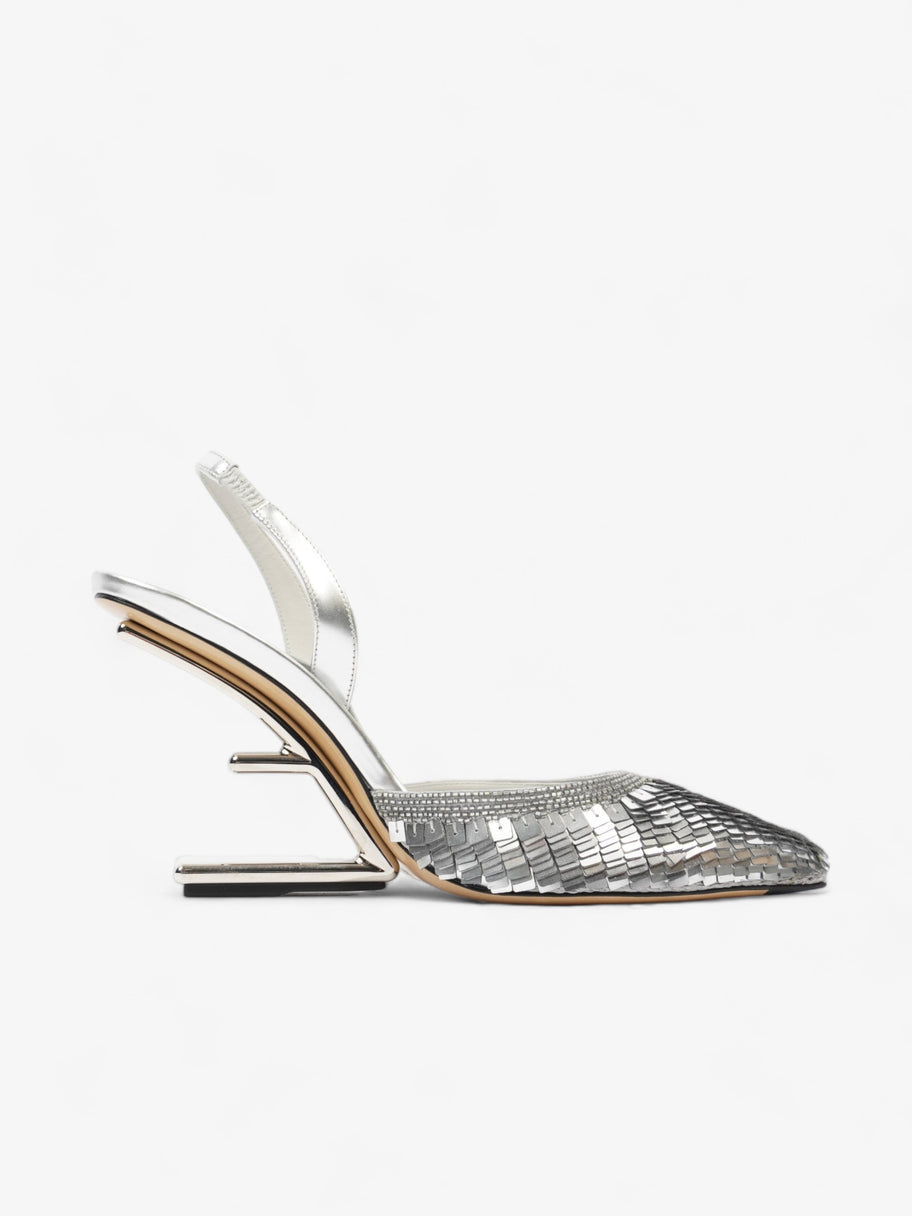 Fendi Slingback Heel 100 Silver Sequin EU 38.5 UK 5.5 Image 4