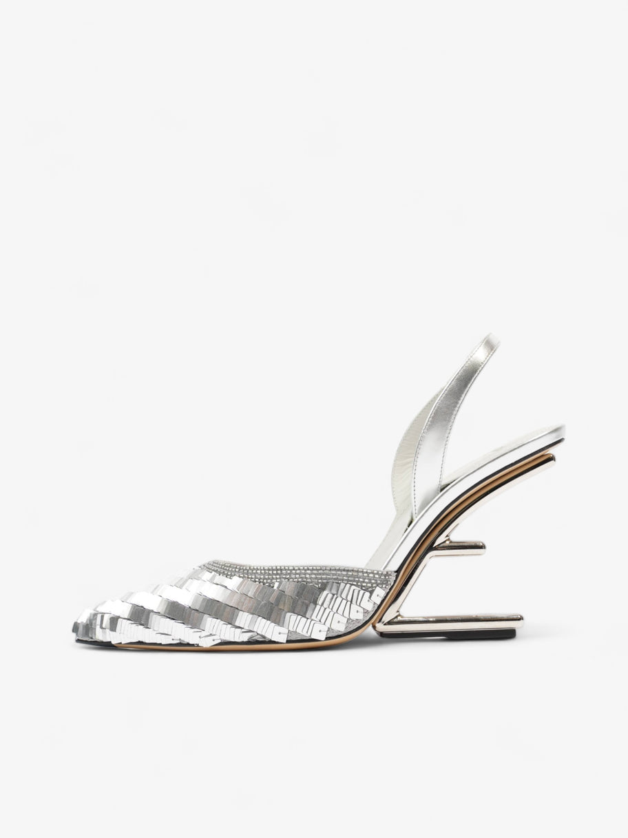 Fendi Slingback Heel 100 Silver Sequin EU 38.5 UK 5.5 Image 5