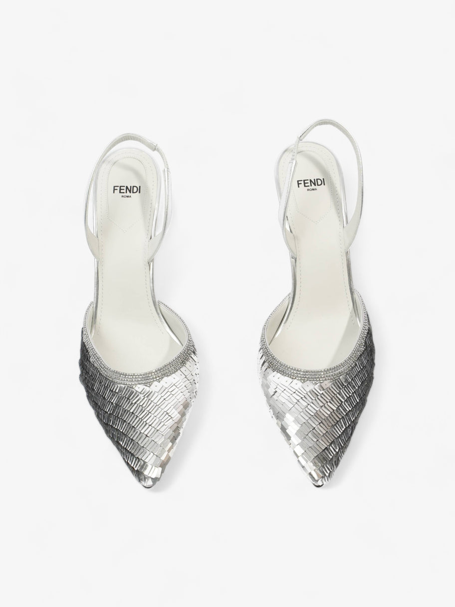 Fendi Slingback Heel 100 Silver Sequin EU 38.5 UK 5.5 Luxe Collective