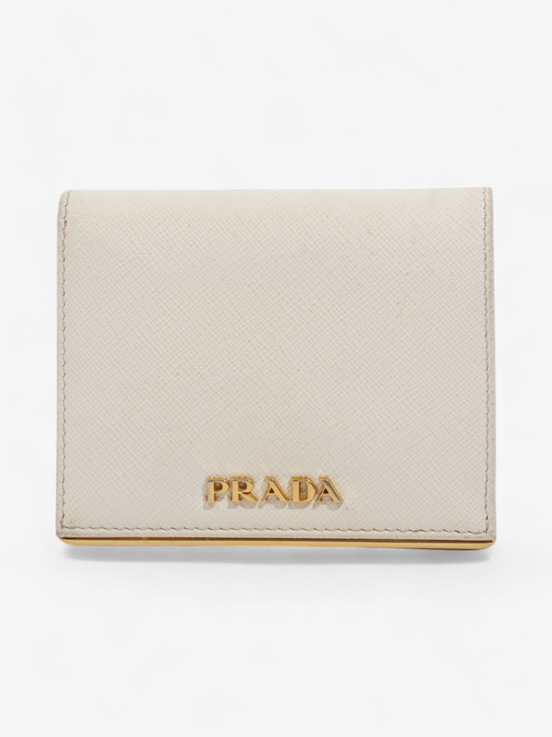  Prada Bifold Wallet White / Gold Saffiano Leather