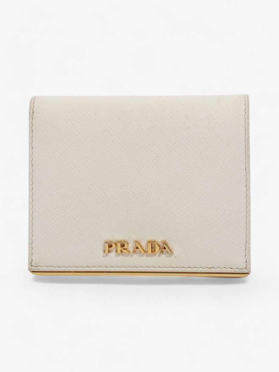 Prada Bifold Wallet White / Gold Saffiano Leather Image 1