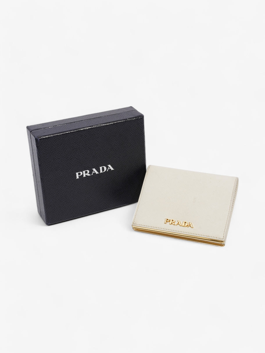 Prada Bifold Wallet White / Gold Saffiano Leather Image 10