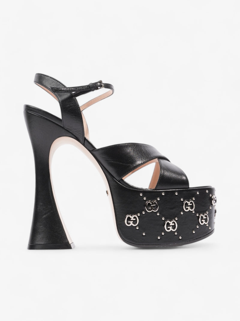  Gucci Interlocking G Stud Platform Heels 160mm Black / Silver Leather EU 39.5 UK 6.5