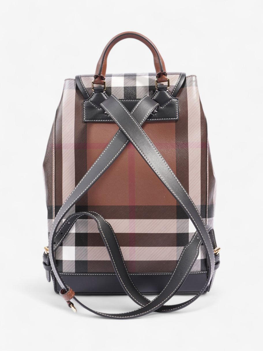 Burberry Check Backpack Dark Birch Brown / Black Coated Canvas Medium Image 4