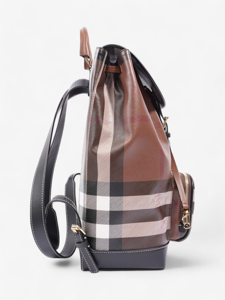 Burberry Check Backpack Dark Birch Brown / Black Coated Canvas Medium Image 5