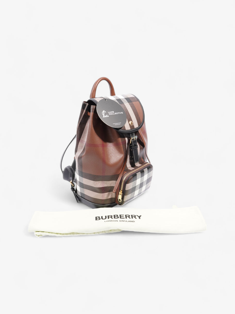 Burberry Check Backpack Dark Birch Brown / Black Coated Canvas Medium Image 8