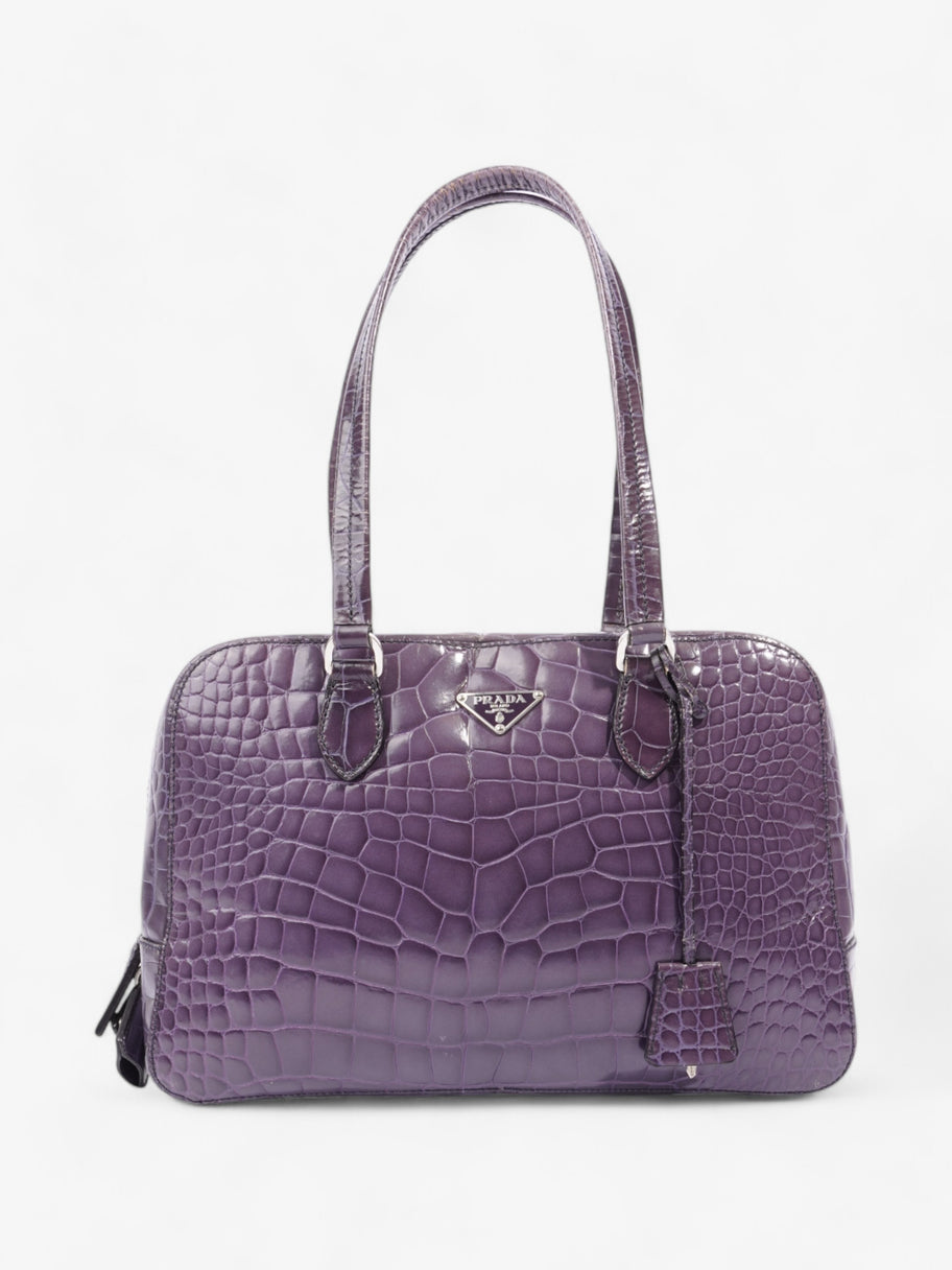 Prada Bauletto Bag Purple Embossed Leather Image 1