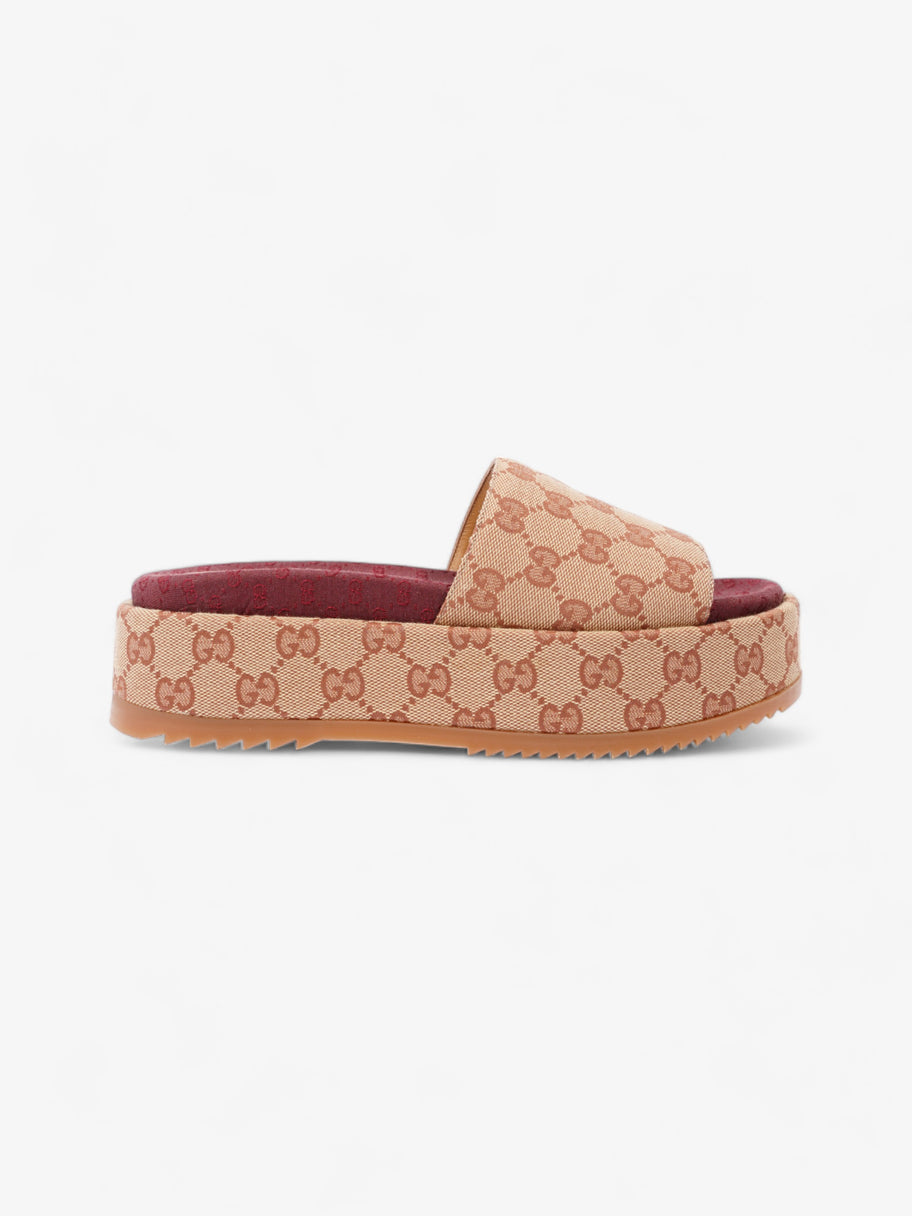 Gucci GG Canvas Platform Sandal Gold / Burgundy Canvas EU 38 UK 5 Image 1