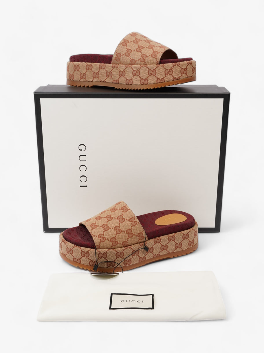 Gucci GG Canvas Platform Sandal Gold / Burgundy Canvas EU 38 UK 5 Image 11