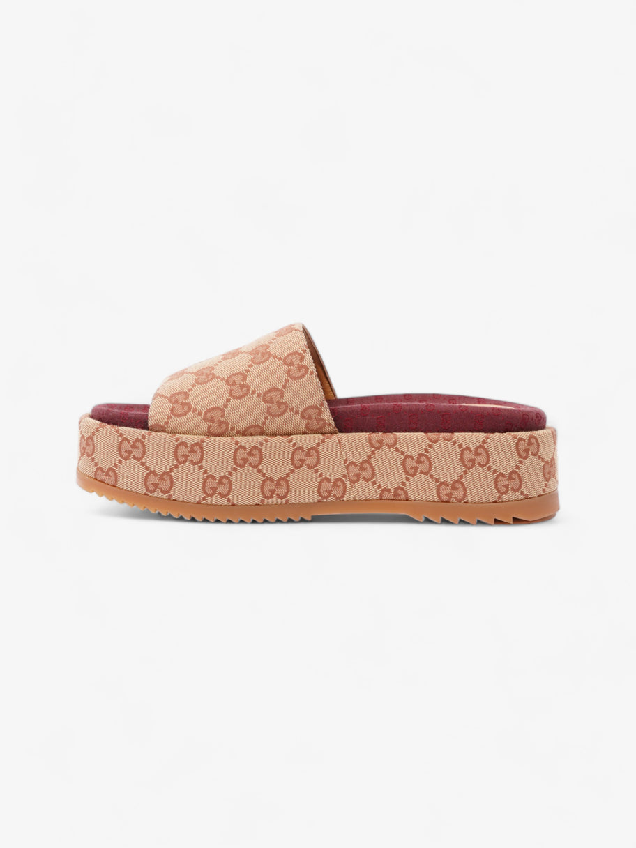 Gucci GG Canvas Platform Sandal Gold / Burgundy Canvas EU 38 UK 5 Image 3