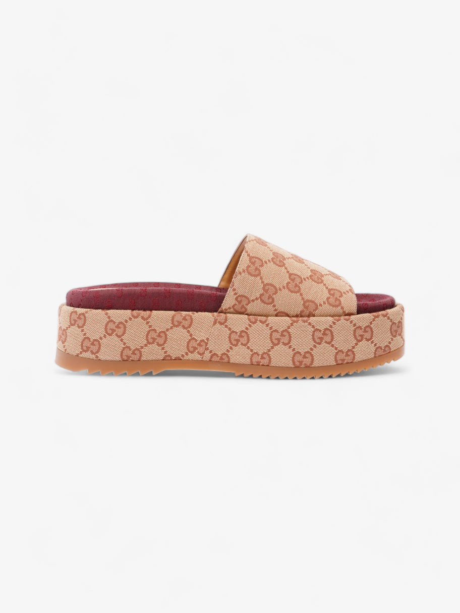 Gucci GG Canvas Platform Sandal Gold / Burgundy Canvas EU 38 UK 5 Image 4