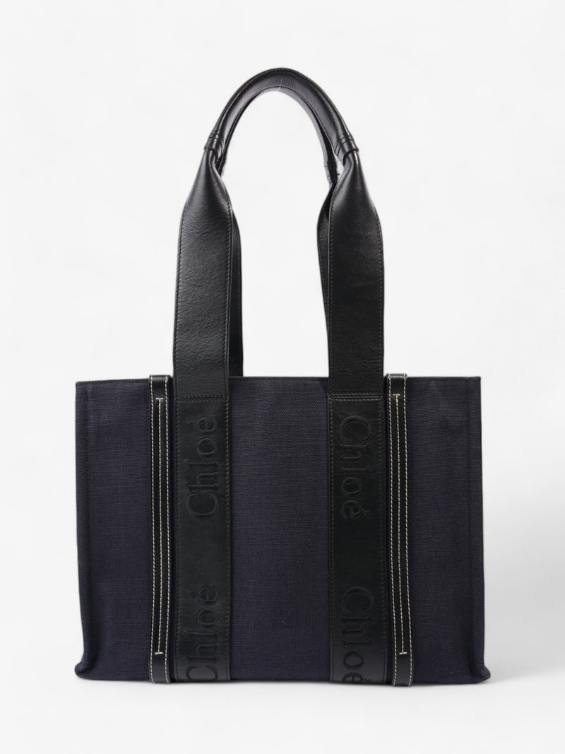  Chloe Woody Tote Navy Blue / Black Cotton Medium