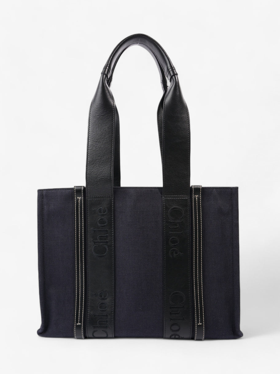 Chloe Woody Tote Navy Blue / Black Cotton Medium Image 1