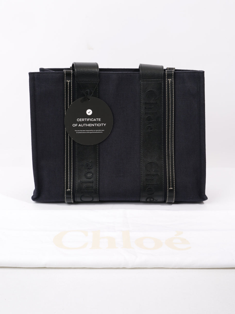 Chloe Woody Tote Navy Blue / Black Cotton Medium Image 9