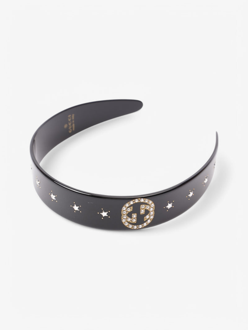  Gucci Crystal Interlocking Headband Black / Silver Acetate