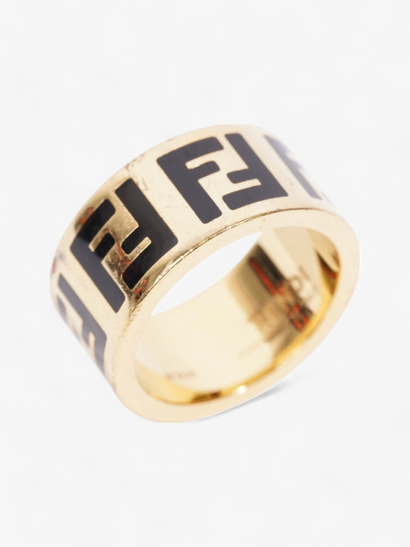  Fendi FF Ring Gold / Black Base Metal Medium (Circumference - 55mm)